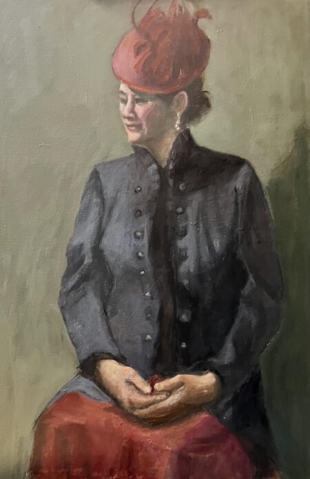 Oil painting by Janet Hillel - girl with red hat