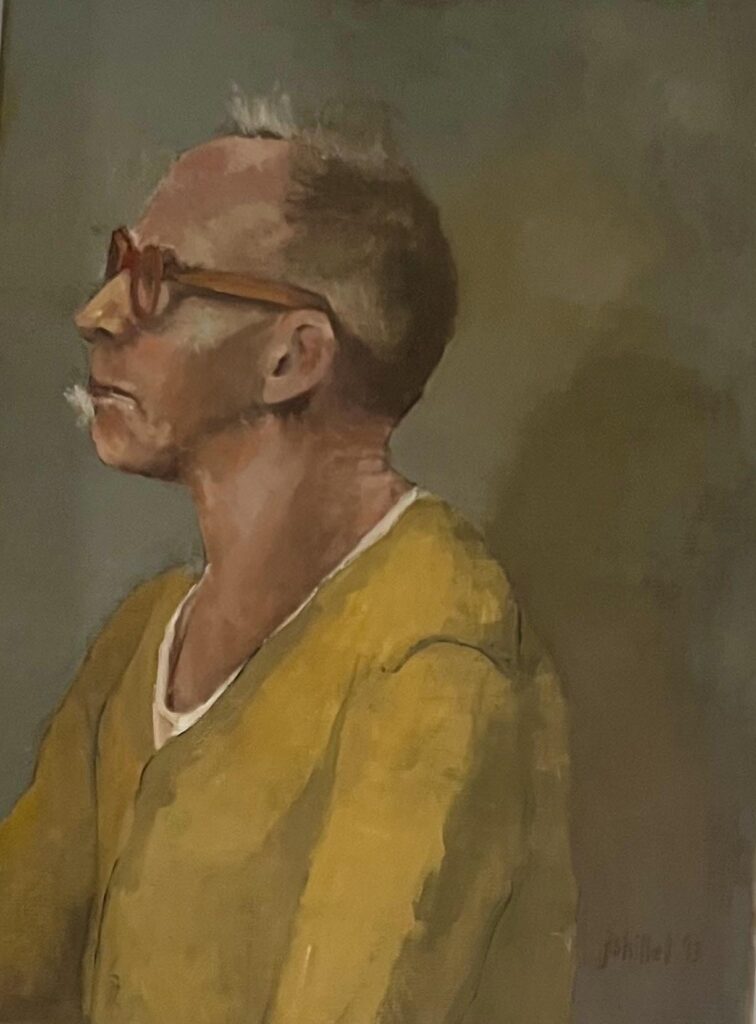 Oil painting by Janet Hillel - Man in yellow sweater