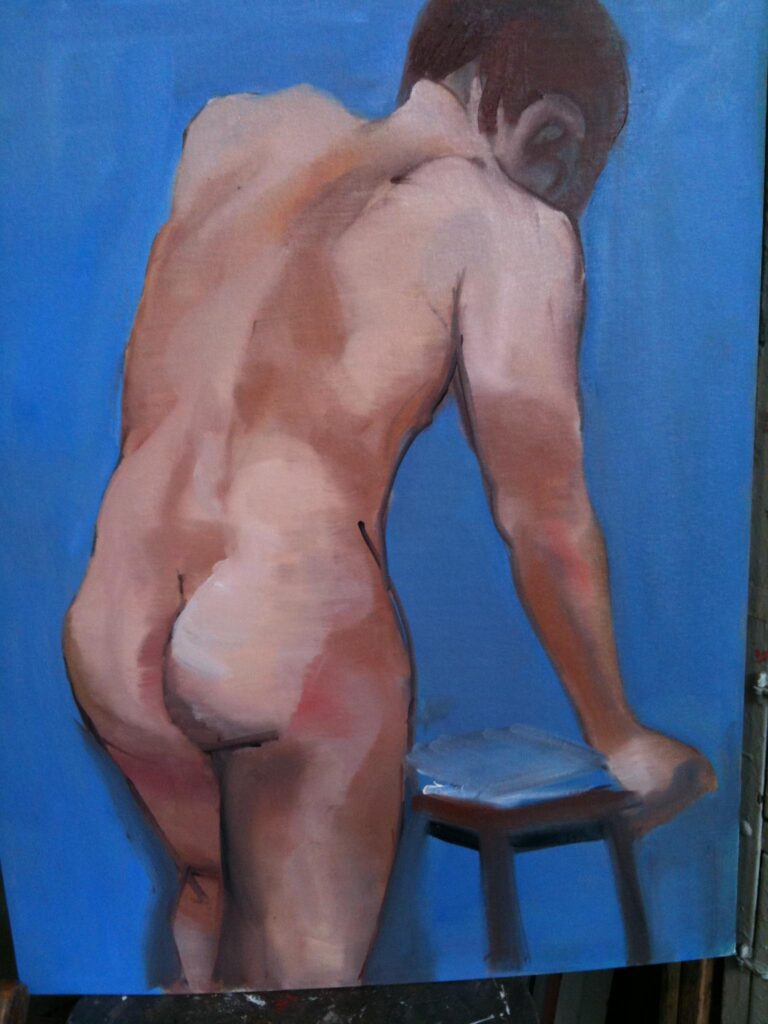 Figure painting by Janet Hillel - Made Nude with Stool