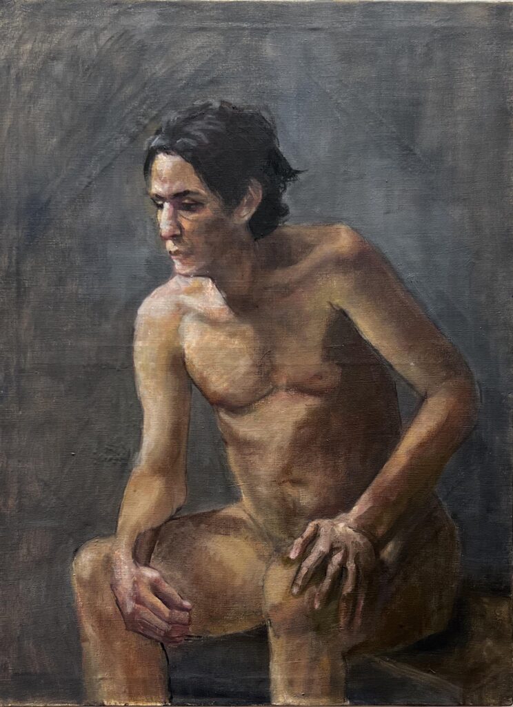 Figure painting by Janet Hillel - Seated Male Nude Figure